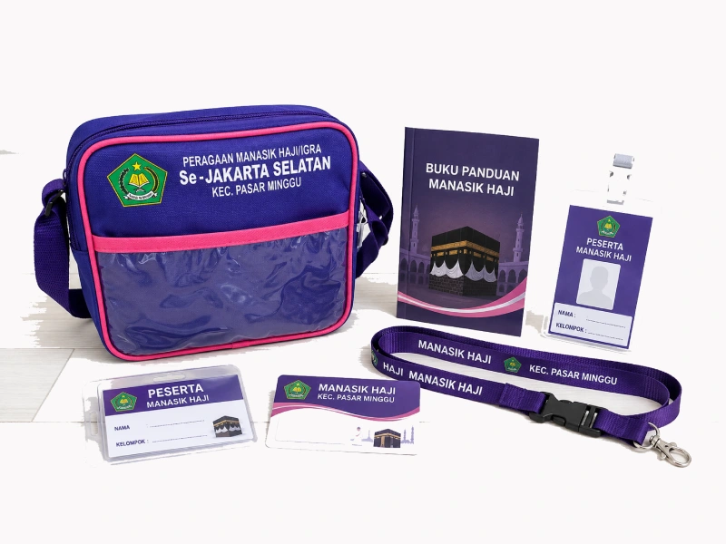 perlengkapan tas manasik haji lengkap untuk sekolah pesantren dan KBIH set identitas dan simulasi ibadah